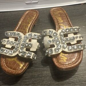 Sam Edelman Brown and Cream Sandals with Crystal Accents
